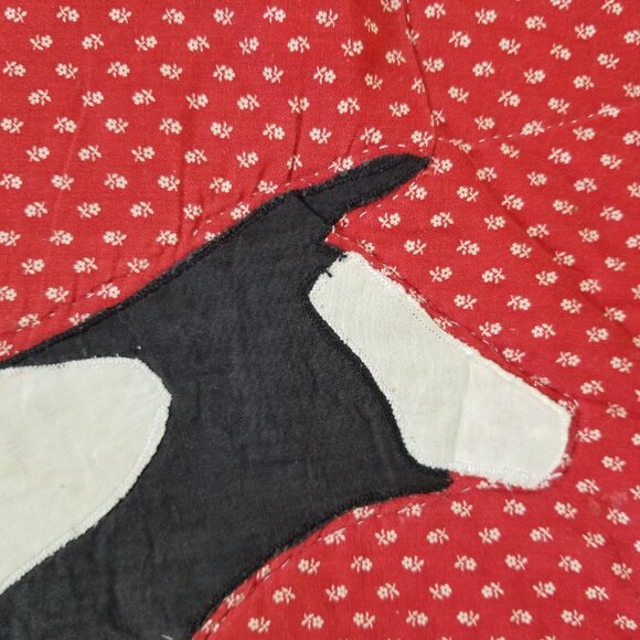 Vintage Cow Pillow Cover Red Calico Cotton - Picture 7 of 11